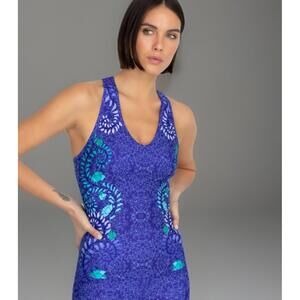 JOHNNY WAS Sz XL WILD FLOWER BEE ACTIVE MESH TANK Yoga Active Top Blue